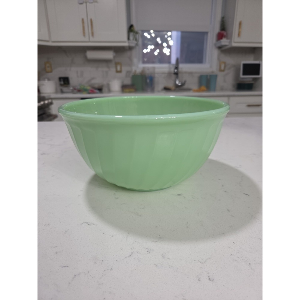 Fire King Jadeite Green Glass Swirl Mixing Bowl 9" Vintage Mid Century